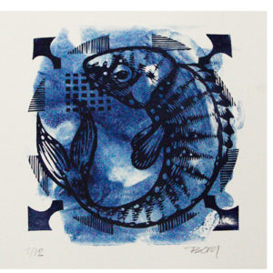 Visje Delftsblauw | Linoprint